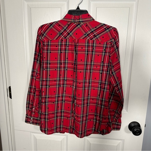 Talbots size med petite red plaid shirt with polka dots, cotton blend, fall - Picture 4 of 12